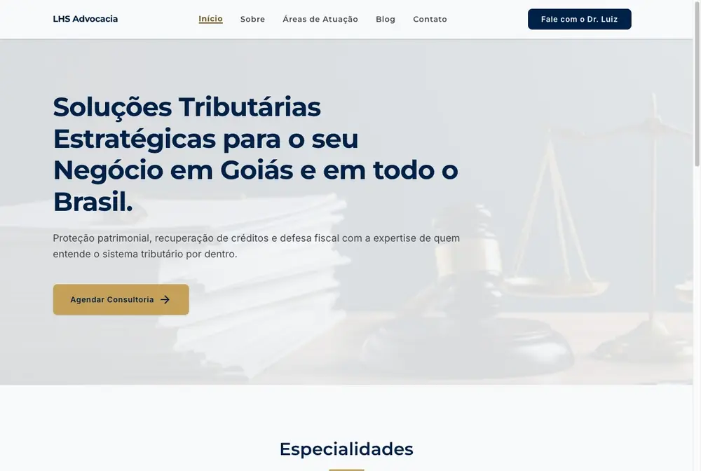 Página do site LHS Advocacia