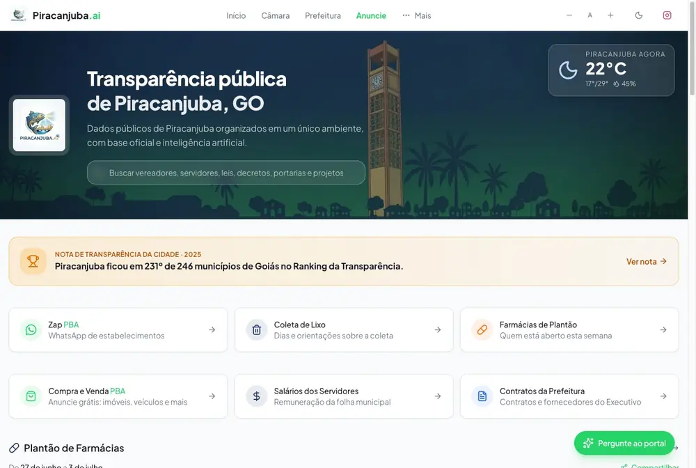 Página do site Piracanjuba.ai