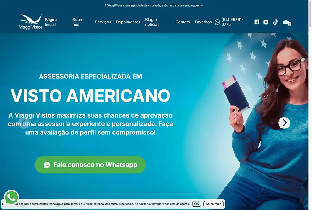Página do site Viaggi Vistos
